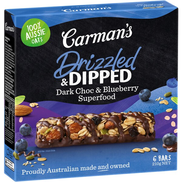 Carman's Dark Choc Blueberry Superfood Bars 6 pack
