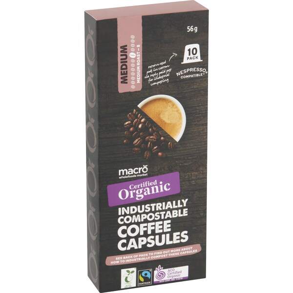 Macro Organic Medium Industrially Compostable Coffee Capsules 10 pack
