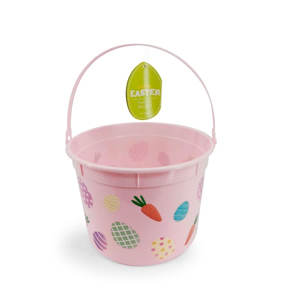 Easter Plastic Egg Hunting Bucket With Eggs Pink each