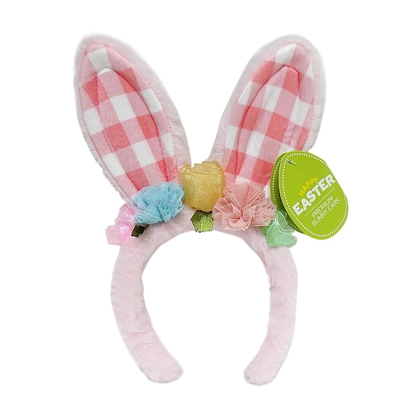 Easter Premium Bunny Ears Plaid With Flowers each