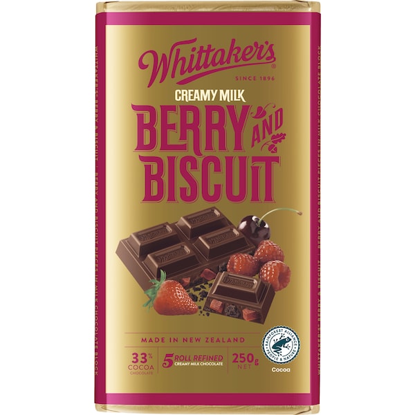 Whittaker's Berry & Biscuit Milk Chocolate Block 250g