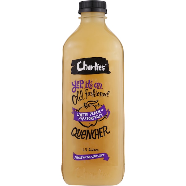 Charlies Old Fashioned Quencher Fruit Drink White Peach Passionfruit 1.5L
