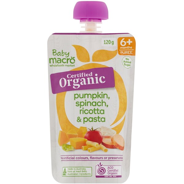Macro Organic 6 Months+ Pumpkin Spinach Ricotta & Pasta 120g