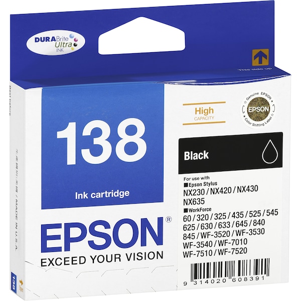 Epson Printer Ink 138 Black High Capacity Each