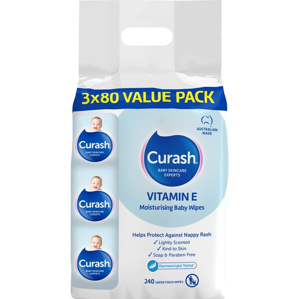 Curash Baby Wipes Soap Free 3x80 Pack