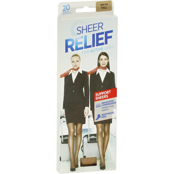 Sheer Relief Pantyhose Control Support Mini Tan Tall Each