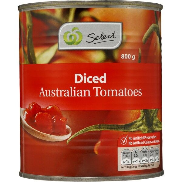 Woolworths Select Tomatoes Diced 800g
