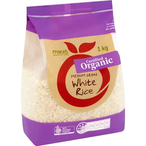 Macro Organic White Rice Medium Grain 1kg bunch