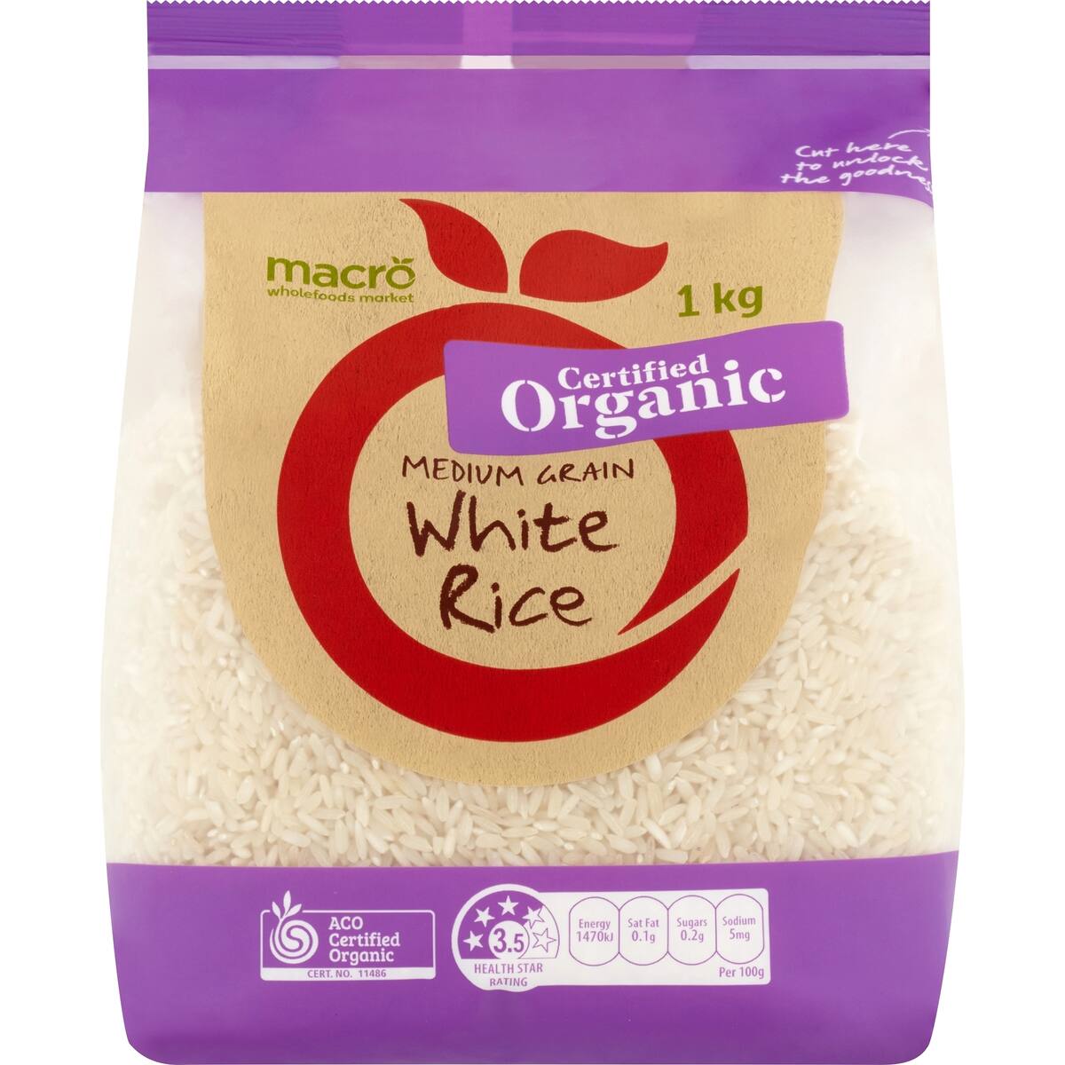 Macro Organic White Rice Medium Grain 1kg bunch