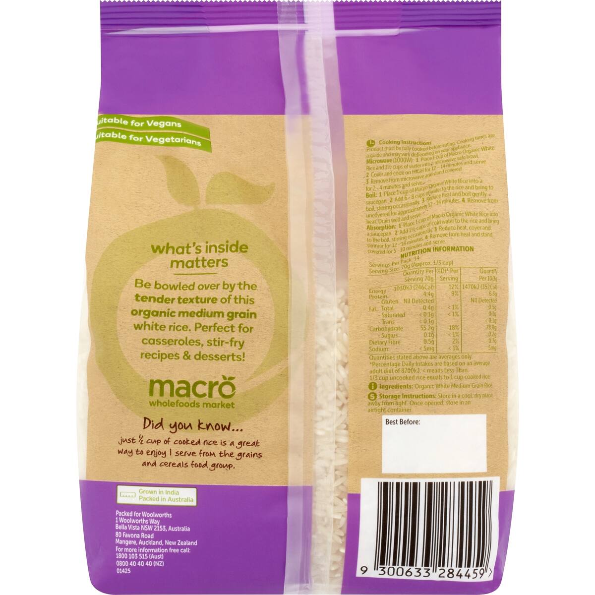 Macro Organic White Rice Medium Grain 1kg bunch