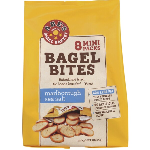 Abe's Bagels Bagel Bites Marlborough Sea Salt 120g x 8 pack