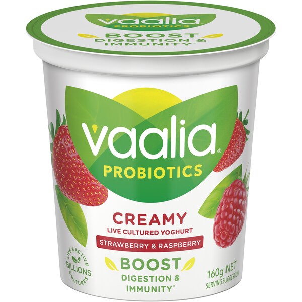 Vaalia Low Fat Yoghurt Strawberry & Raspberry 160g