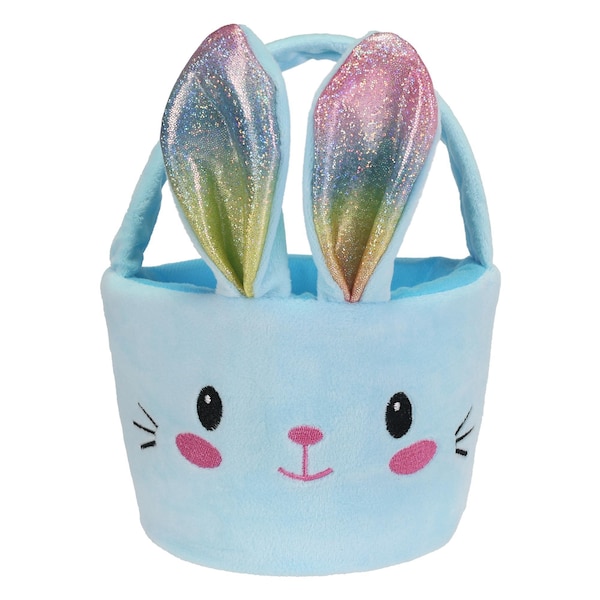 Easter Plush Bunny Egg Hunting Basket Blue each