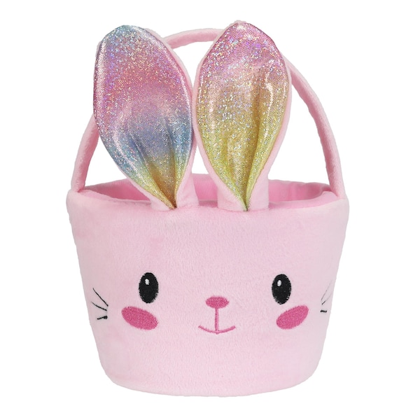 Easter Plush Bunny Egg Hunting Basket Pink each