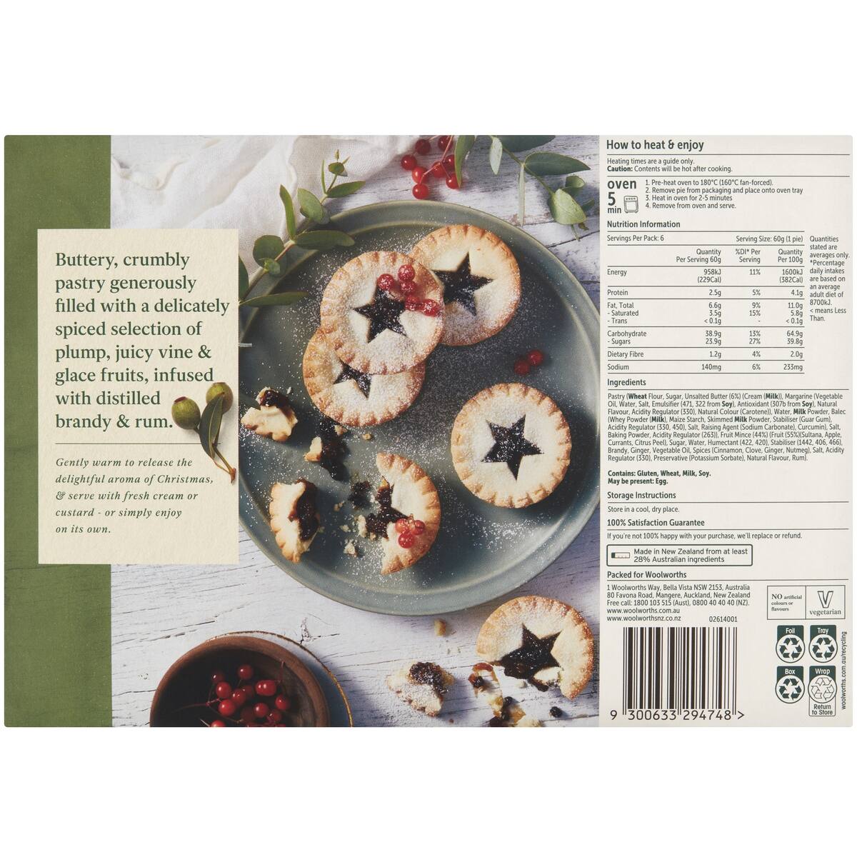 Woolworths Shortcrust Fruit Mince Pies Pies 6 Pack bunch