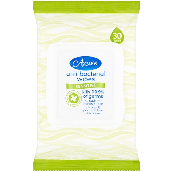 Azure Wipes Anti Bacterial Sensitive 30 Pack