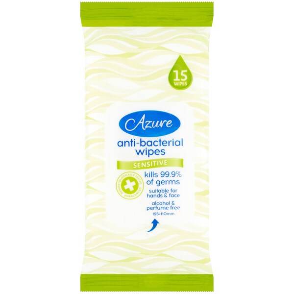 Azure Wipes Anti Bacterial Sensitive 15 Pack