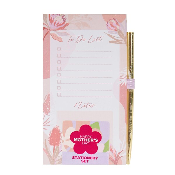 Mother's Day Stationery Set Notepad & Pen Pink Flowers each