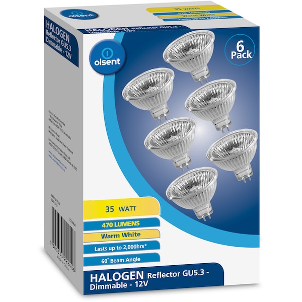 Olsent Halogen Reflector Mr16 12v 35w 6 Pack