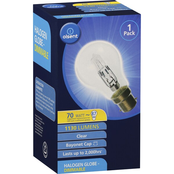 Olsent Globe Bayonet Cap Halogen 70w Clear Each