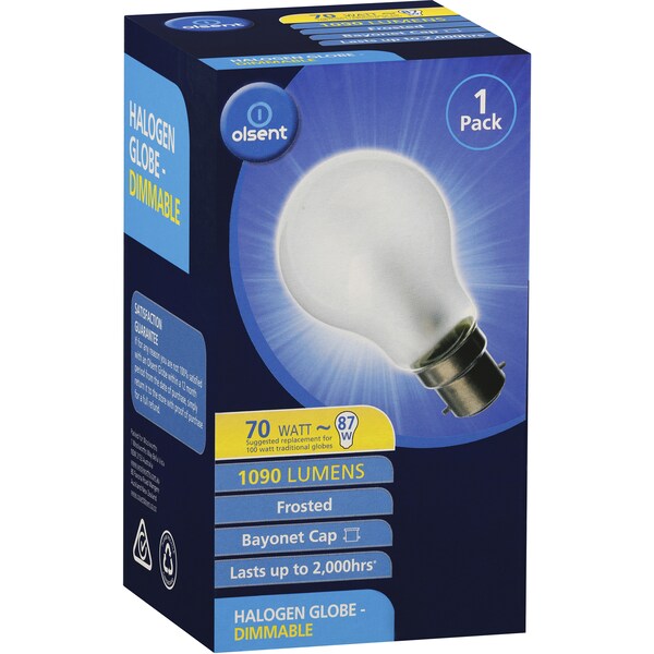 Olsent Globe Bayonet Cap Halogen 70w Frosted Each