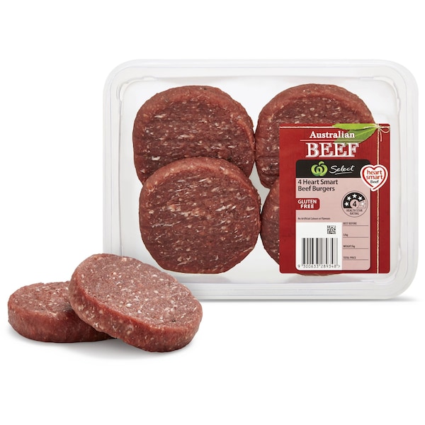 Woolworths Beef Heart Smart Burger 4 Pack 500g