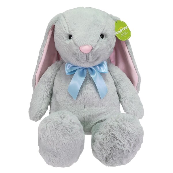 Easter Plush Bunny Toy 72cm Grey With Blue Bow each