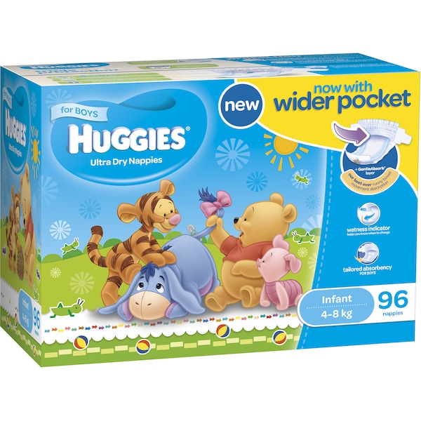 Huggies Ultra Dry Nappies Infant 4-8Kg Boy 96 pack