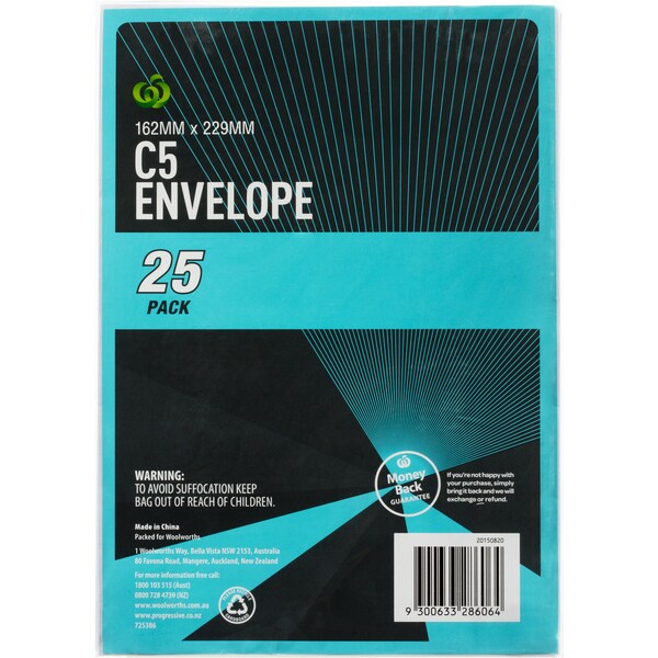 Woolworths Essentials Envelopes c5 25 Pack
