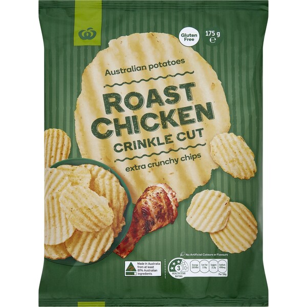 Woolworths Crinkle Cut Chips Roast Chicken 175g