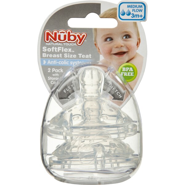 Nuby Wide Neck Teats Medium Flow 2 Pack