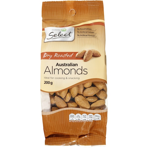 Woolworths Almonds Dry Roasted 200G