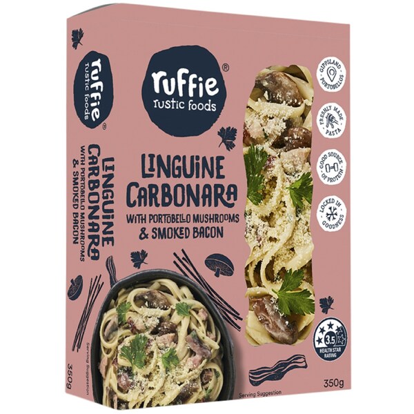 Ruffie Rustic Foods Linguine Carbonara With Portobello Mushrooms & Bacon 350g
