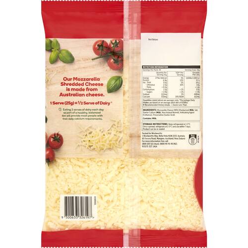 Woolworths Mozzarella Shredded 500g bunch