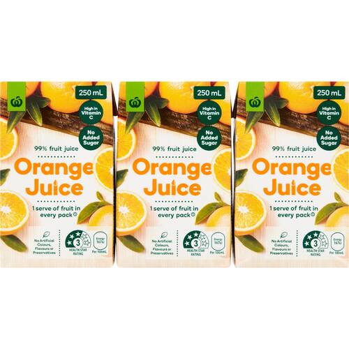 Woolworths Orange Juice 6x250ml bunch