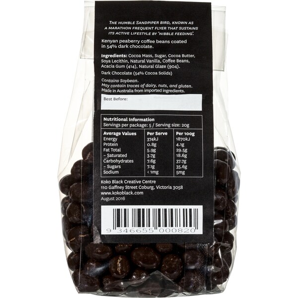 Koko Black Sandpiper Dark Chocolate Coffee Beans 100g