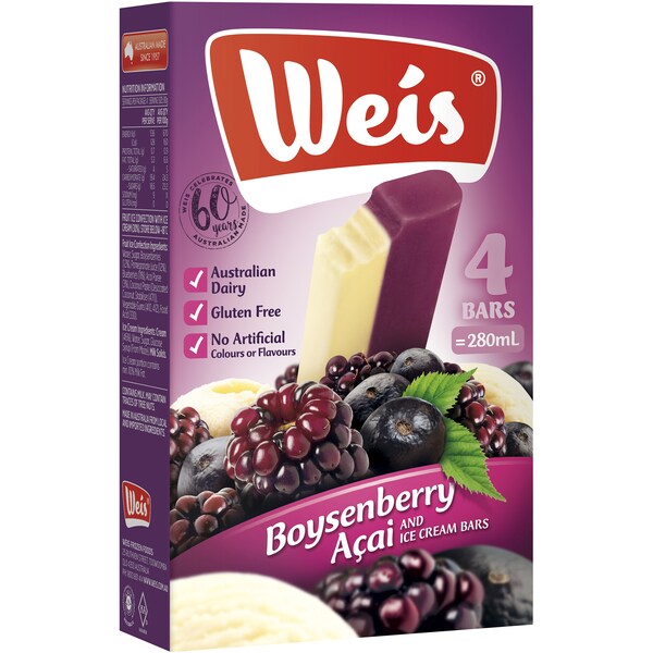Weis Bars Boysenberry Acai Bar 4 Pack