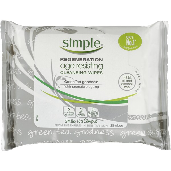 Simple Regeneration Facial Wipes Age Resisting 25 Pack
