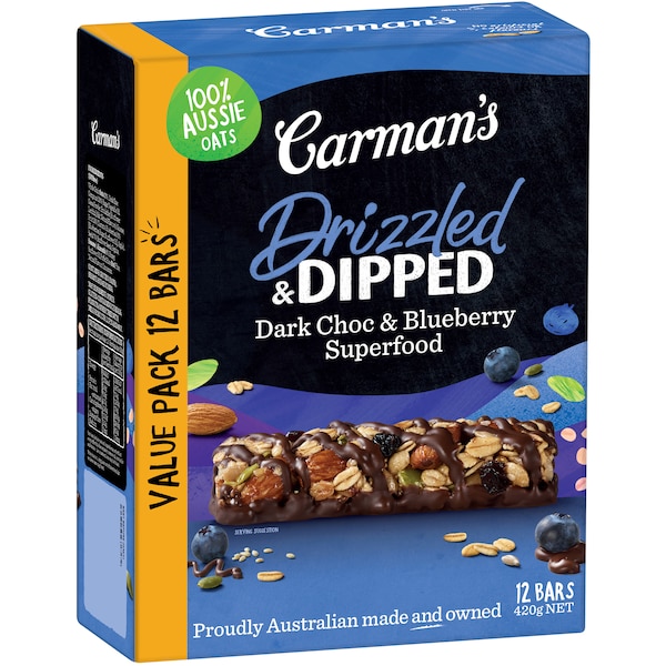 Carman's Dark Choc Blueberry Superfood Bars 35g x12 Pack