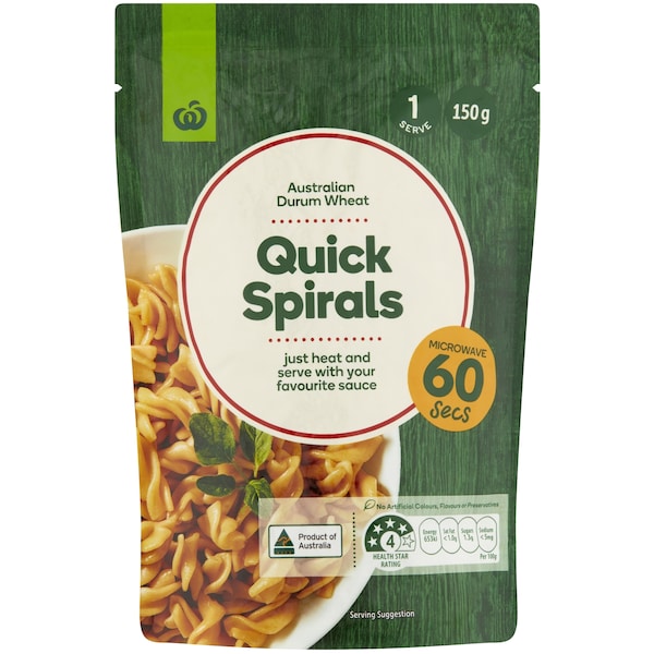Woolworths Microwave Quick Pasta Spiral 150g