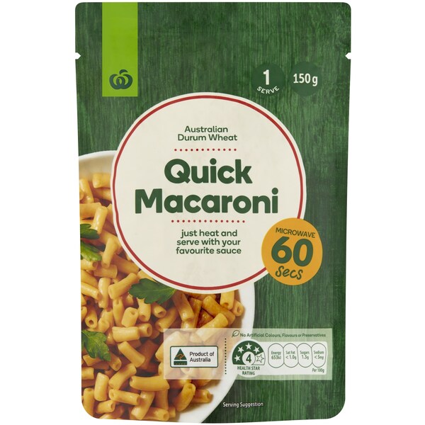 Woolworths Microwave Quick Pasta Macaroni 150g