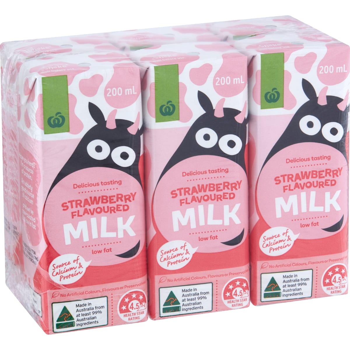 Woolworths Strawberry Milk 6x200ml bunch