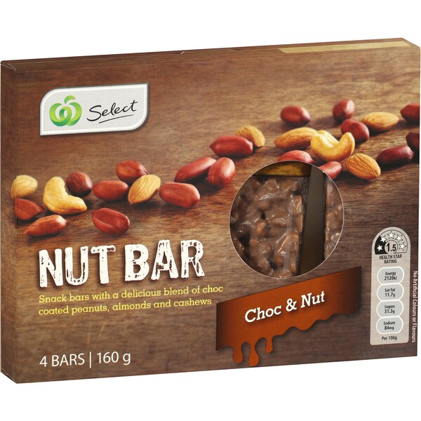 Woolworths Chocolate And Nut Bars 4x160G