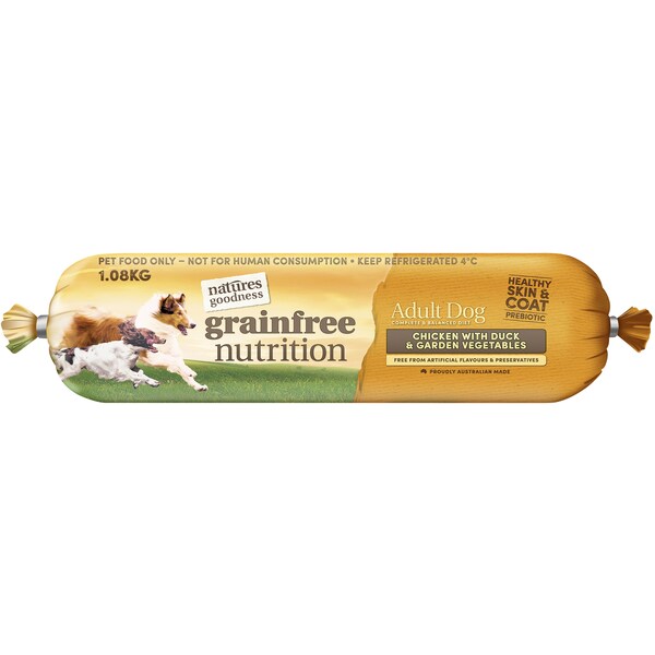 Natures Goodness Grain Free Adult Chilled Fresh Dog Roll Chicken Duck & Veges 1.08kg