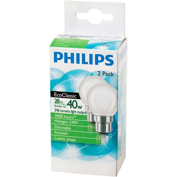 Philips Halogen Frosted Round Bc Base 2 Pack
