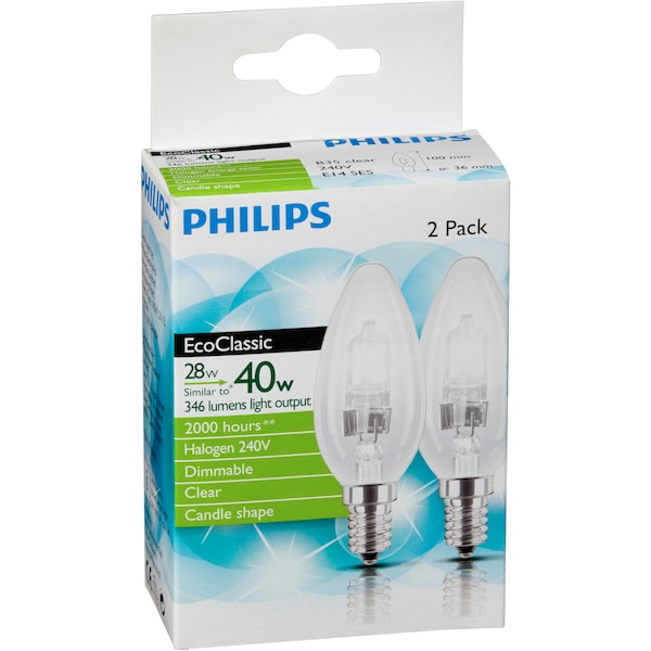 Philips Halogen Clear Candle Ses Base 2 Pack