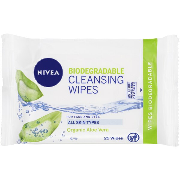 Nivea Biodegradable Cleansing Wipes All Skin Types Aloe Vera 25 Pack