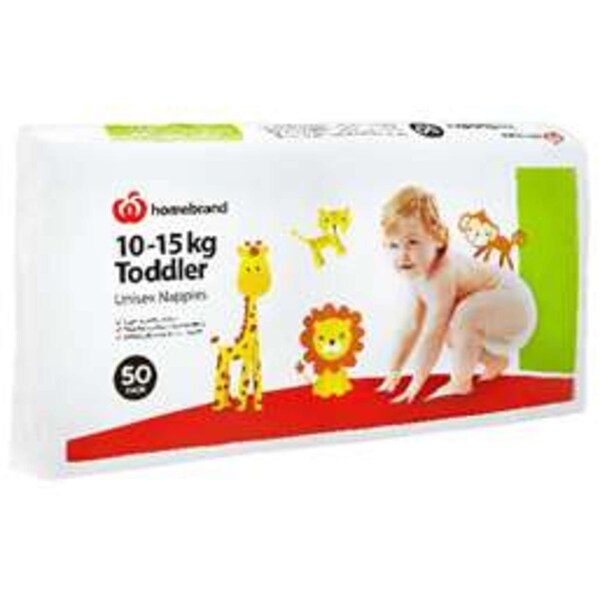 Homebrand Unisex Nappies Toddler 10-15kg 50pk