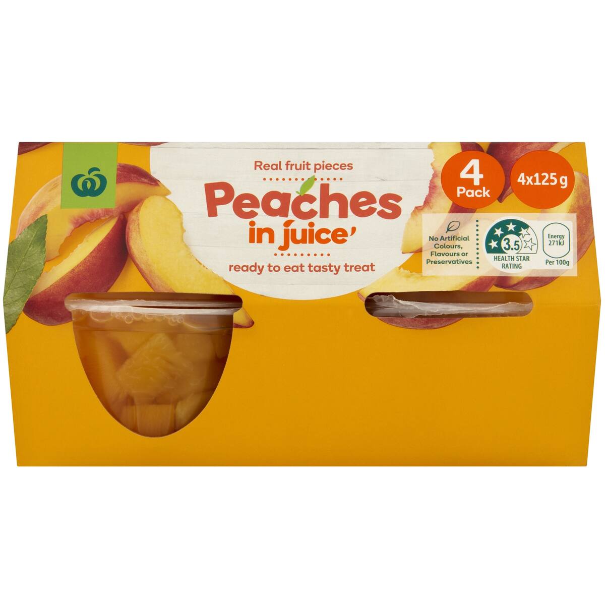 Woolworths Peaches In Juice Cups 4 Pack bunch