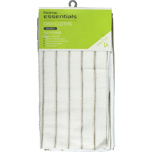Essentials Kitchen Manchester Microfibre Dish Cloth Blk/Wht 4 Pack